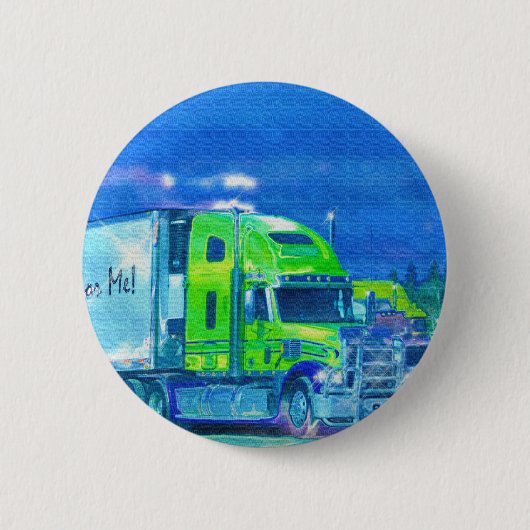 トラック恋人のための大きい装備の貨物自動車及びトラック 缶バッジ (正面)