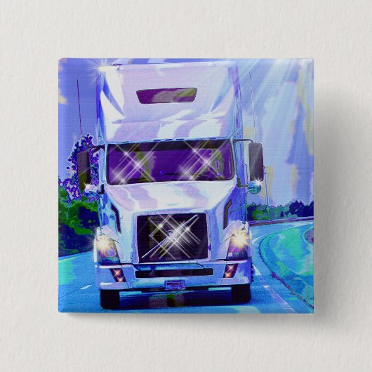 トラック恋人のための大きい装備の貨物自動車及びトラック 缶バッジ (正面)