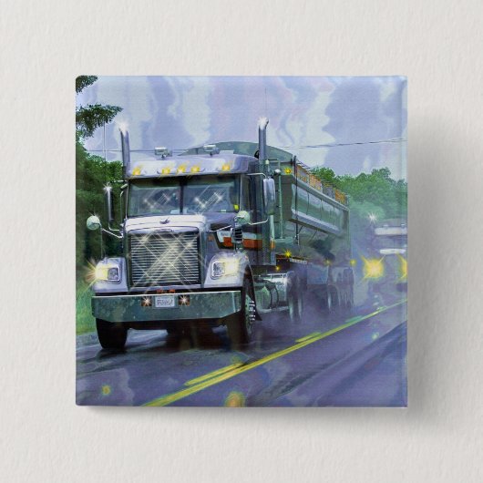 トラック恋人のための大きい装備の貨物自動車及びトラック 缶バッジ (正面)