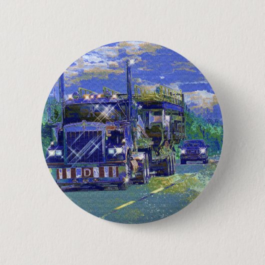 トラック恋人のための大きい装備の貨物自動車及びトラック 缶バッジ (正面)