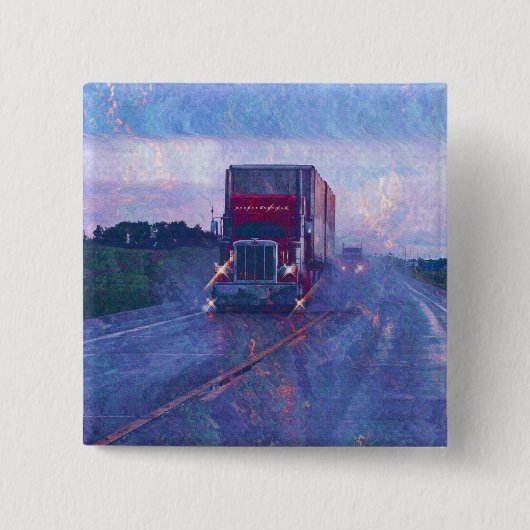 トラック恋人のための大きい装備の貨物自動車及びトラック 缶バッジ (正面)