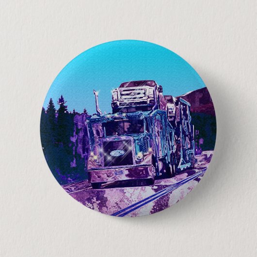トラック恋人のための大きい装備の貨物自動車及びトラック 缶バッジ (正面)