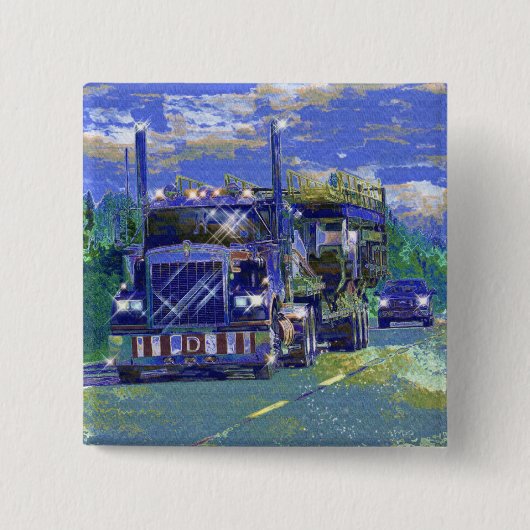 トラック恋人のための大きい装備の貨物自動車及びトラック 缶バッジ (正面)