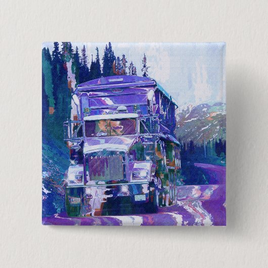 トラック恋人のための大きい装備の貨物自動車及びトラック 缶バッジ (正面)