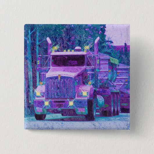 トラック恋人のための大きい装備の貨物自動車及びトラック 缶バッジ (正面)