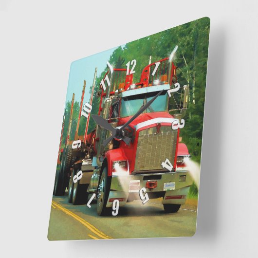 トラック愛好家のための大型トラックとハイウェイアート スクエア壁時計 (傾斜)