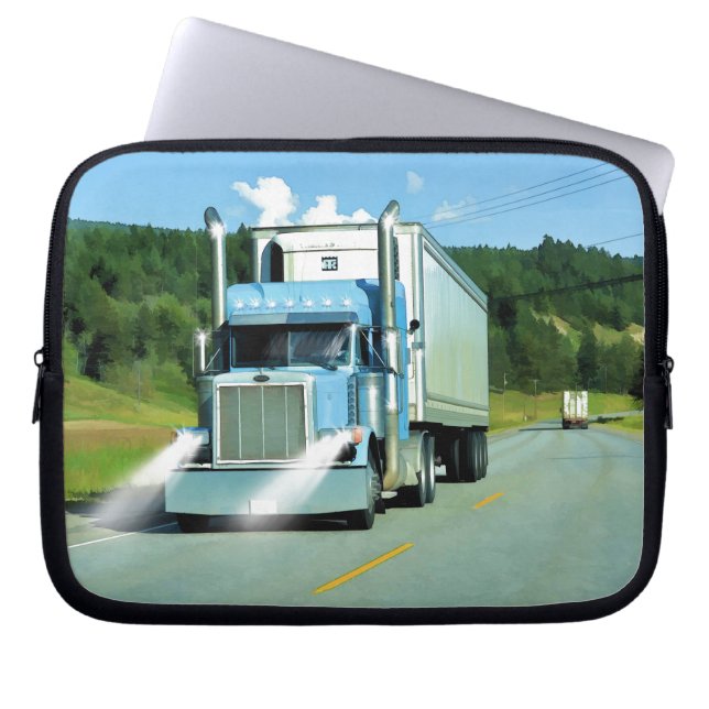 トラック愛好家のための大型トラックとハイウェイアート ラップトップスリーブ (正面)