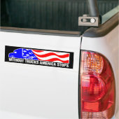 トラック無しアメリカストップセミトラック米国国旗 バンパーステッカー (トラック上)