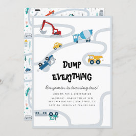 トラック男の子2番目の誕生日パーティーすべてをダンプ 招待状