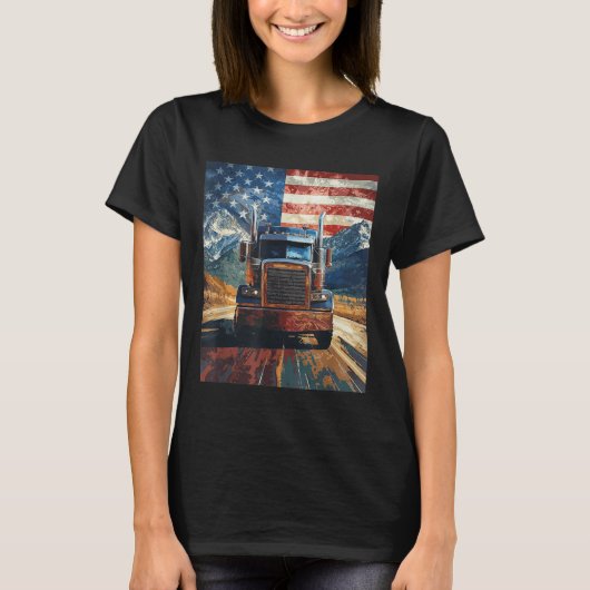トラック米国アメリカ国旗のグラフィック Tシャツ (正面)