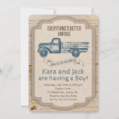 トラック素朴ボーイ赤ちゃんシャワー招待状 招待状 (正面)