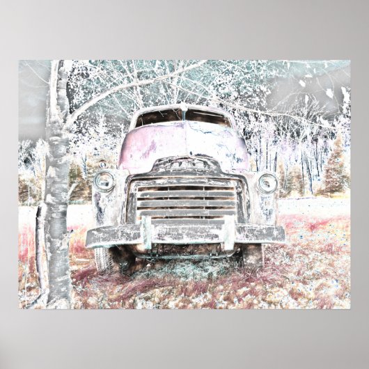 トラック素朴ヴィンテージホワイトグレーレトロ動揺して ポスター (正面)