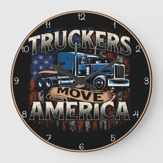 トラック誇りを持ったカーがアメリカを前進させる ラージ壁時計 (正面)