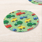 トラック車かわいい1st誕生日パーティーテーマ ラウンドペーパーコースター (アングル)