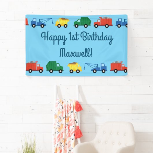 トラック車かわいい1st誕生日パーティーテーマ 横断幕 (インサイチュ)