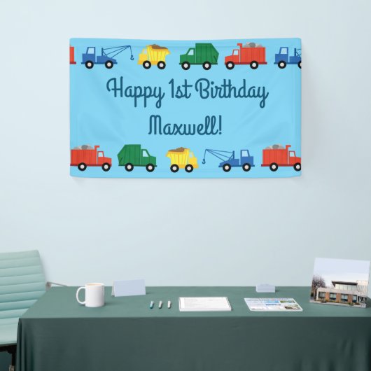 トラック車かわいい1st誕生日パーティーテーマ 横断幕 (トレードショー)