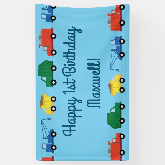 トラック車かわいい1st誕生日パーティーテーマ 横断幕 (縦)