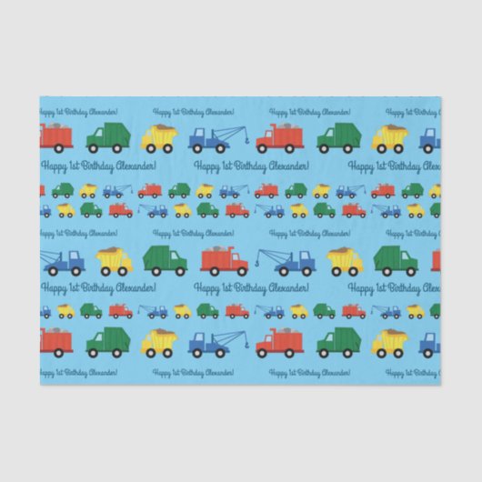 トラック車かわいい1st誕生日パーティーテーマ 薄葉紙 (正面)