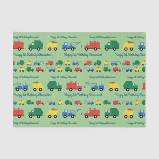 トラック車かわいい1st誕生日パーティーテーマ 薄葉紙 (正面)
