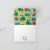 トラック車のかわいい第1誕生会のテーマ カード (内部)