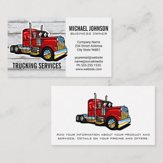 トラック輸送サービス | レッドセミトラック | 建築 名刺 (正面/裏面)