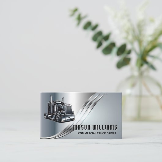 トラック輸送トラック運送会社メタル 名刺 (スタンド正面)