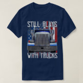 トラック遊の運転手のアおもしろいメリカ国旗と Tシャツ (デザイン正面)