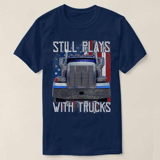 トラック遊の運転手のアおもしろいメリカ国旗と Tシャツ (デザイン正面)