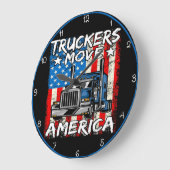トラック運転手がアメリカを移動動揺して:国旗のスタイル ラージ壁時計 (傾斜)