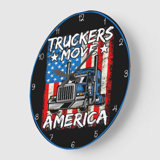 トラック運転手がアメリカを移動動揺して:国旗のスタイル ラージ壁時計 (傾斜)