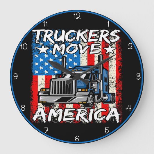 トラック運転手がアメリカを移動動揺して:国旗のスタイル ラージ壁時計 (正面)