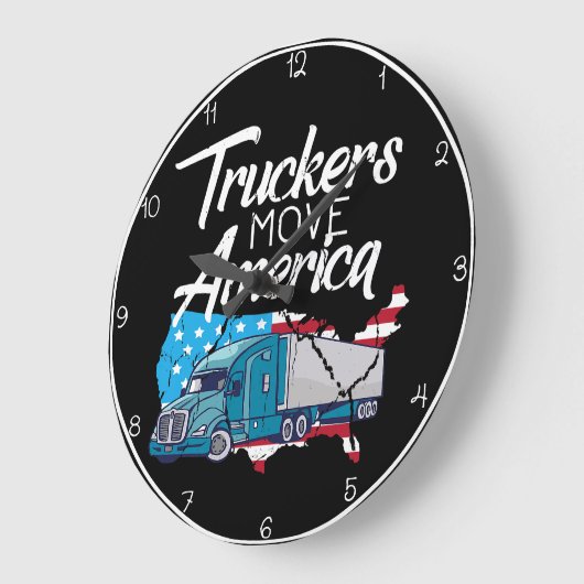 トラック運転手がアメリカを移動：旗のシルエット ラージ壁時計 (傾斜)