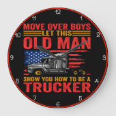 トラック運転手がアメリカを移動:旗の背景 ラージ壁時計 (正面)