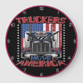 トラック運転手がアメリカを移動：星とストライプ ラージ壁時計 (正面)