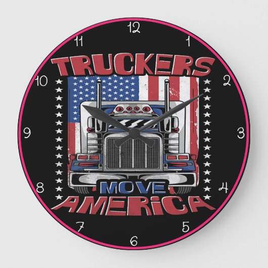 トラック運転手がアメリカを移動：星とストライプ ラージ壁時計 (正面)