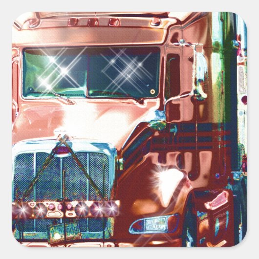 トラック運転手とトラック愛好家のための大きな赤の重いトラック スクエアシール (正面)