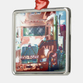 トラック運転手とトラック愛好家のための大きな赤の重いトラック メタルオーナメント (左)