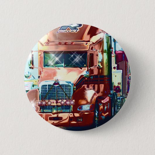 トラック運転手とトラック愛好家のための大きな赤の重いトラック 缶バッジ (正面)