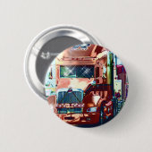 トラック運転手とトラック愛好家のための大きな赤の重いトラック 缶バッジ (正面&裏面)