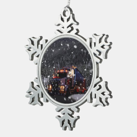 トラック運転手のクリスマス スノーフレークピューターオーナメント (右)