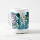 トラック運転手の大きい装備のドライブインの飲むマグ コーヒーマグカップ (正面左)