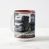 トラック運転手の白い貨物トラックの大きい装備のコーヒー・マグ ツートーンマグカップ (正面左)