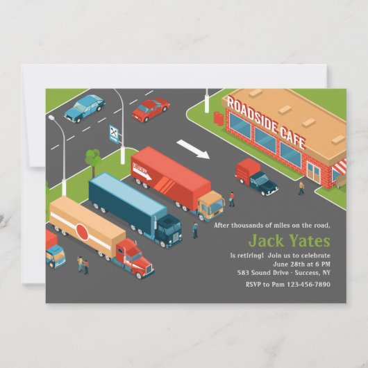 トラック運転手の退職パーティー招待状 招待状 (正面)