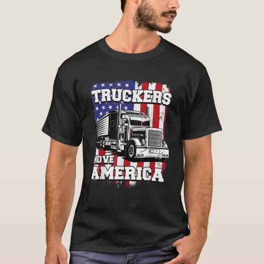 トラック運転手はアメリカ国旗のセミトラックDriを移動 Tシャツ (正面)