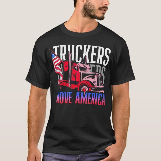 トラック運転手はアメリカ米国国旗のトラック運転手を移動 Tシャツ (正面)
