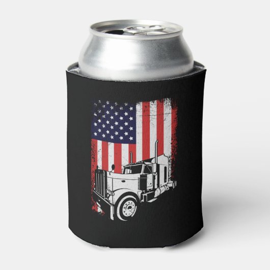 トラック運転手アメリカ国旗のトラック運転手ギフト 缶クーラー (缶正面)