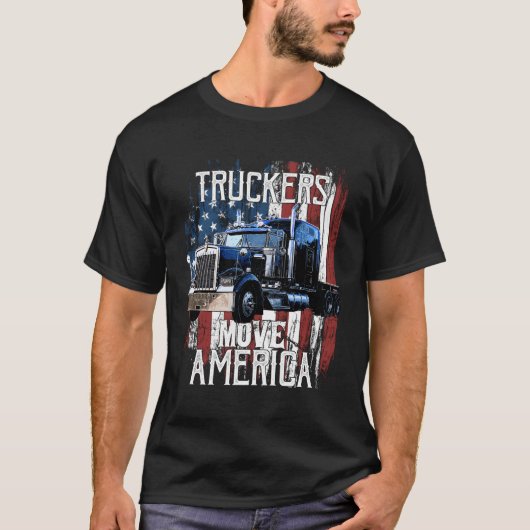トラック運転手アメリカ国旗のトラック運転手 Tシャツ (正面)