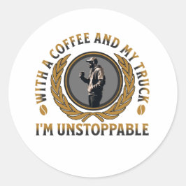 トラック運転手コーヒーカップ強いロードパワー男性 ラウンドシール