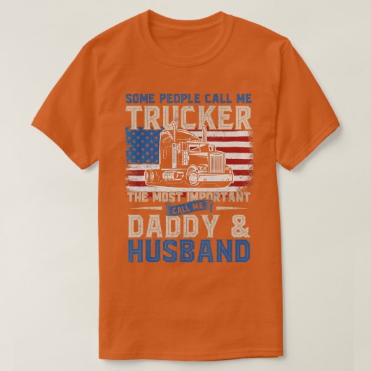 トラック運転手トラック運転手パパ夫USフラグ Tシャツ (デザイン正面)