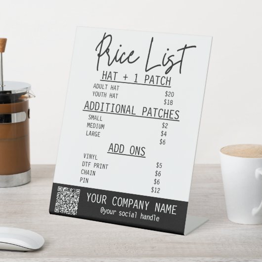 トラック運転手ハットバーの価格表 台座サイン (インサイチュ)